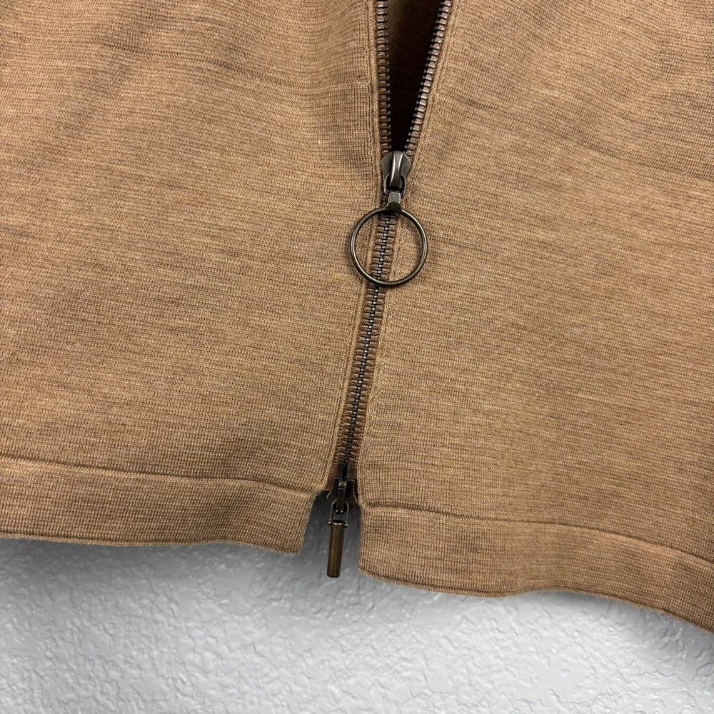 Akris Punto 100% Wool Sherpa Knit Stand Collar Cardigan Camel US 10 Faux Fur Tan - Picture 5 of 13